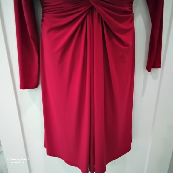 Jones New York Ruby Red Long Sleeve Criss-Cross Surplice Stretch Dress NWT 10 - Picture 3 of 5